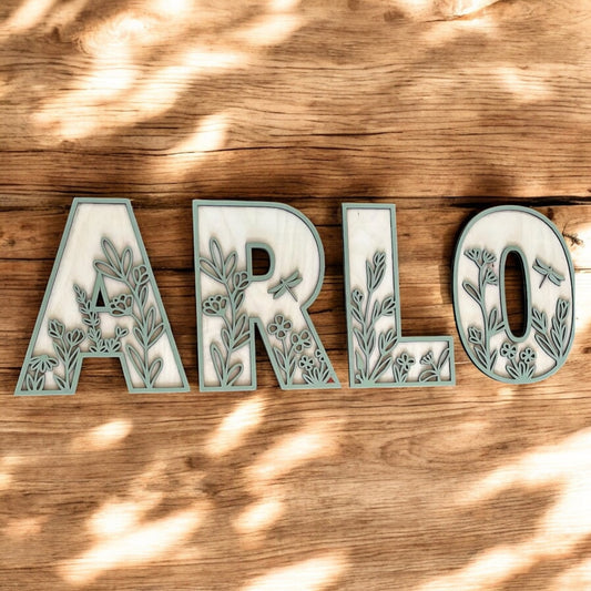Wildflower Custom Layered Name Sign for Nursery, Kids’ Room, Decor