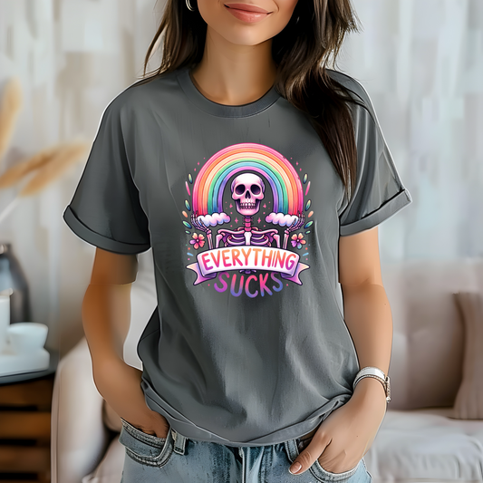 Everything Sucks Skeleton Rainbow Tee