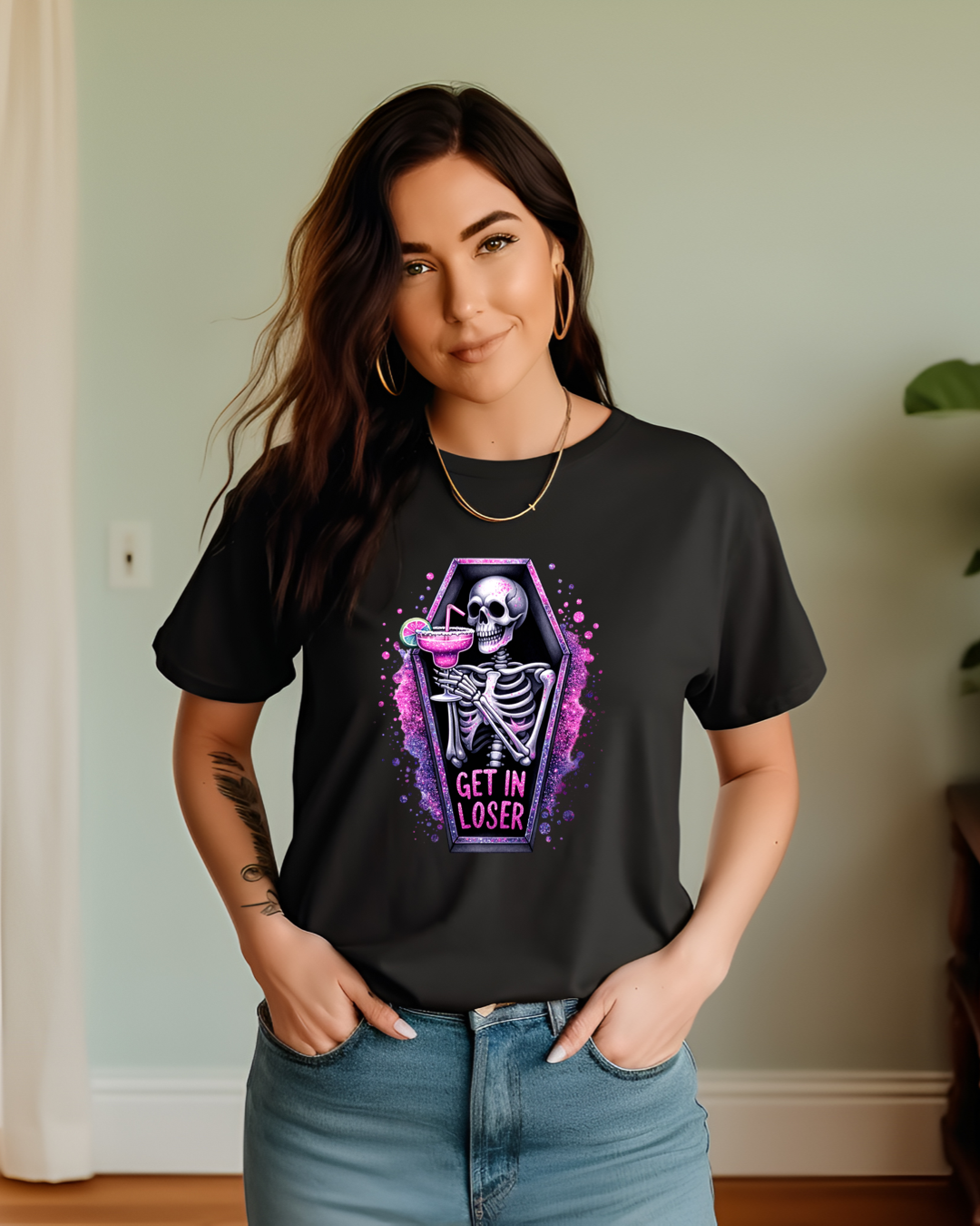 Get In Loser Skeleton Coffin Tee