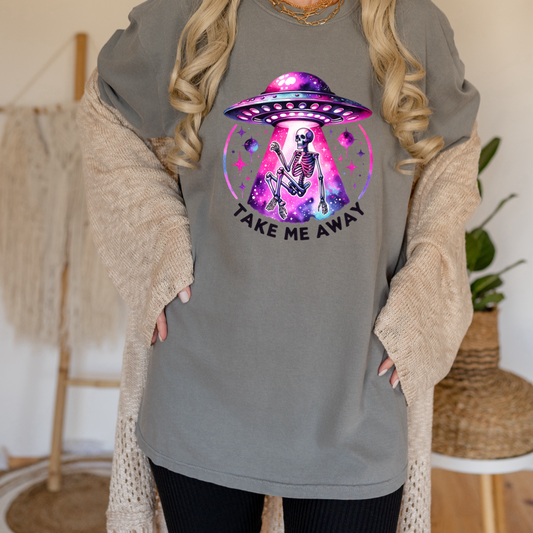 Take Me Away Skeleton Alien UFO Tee