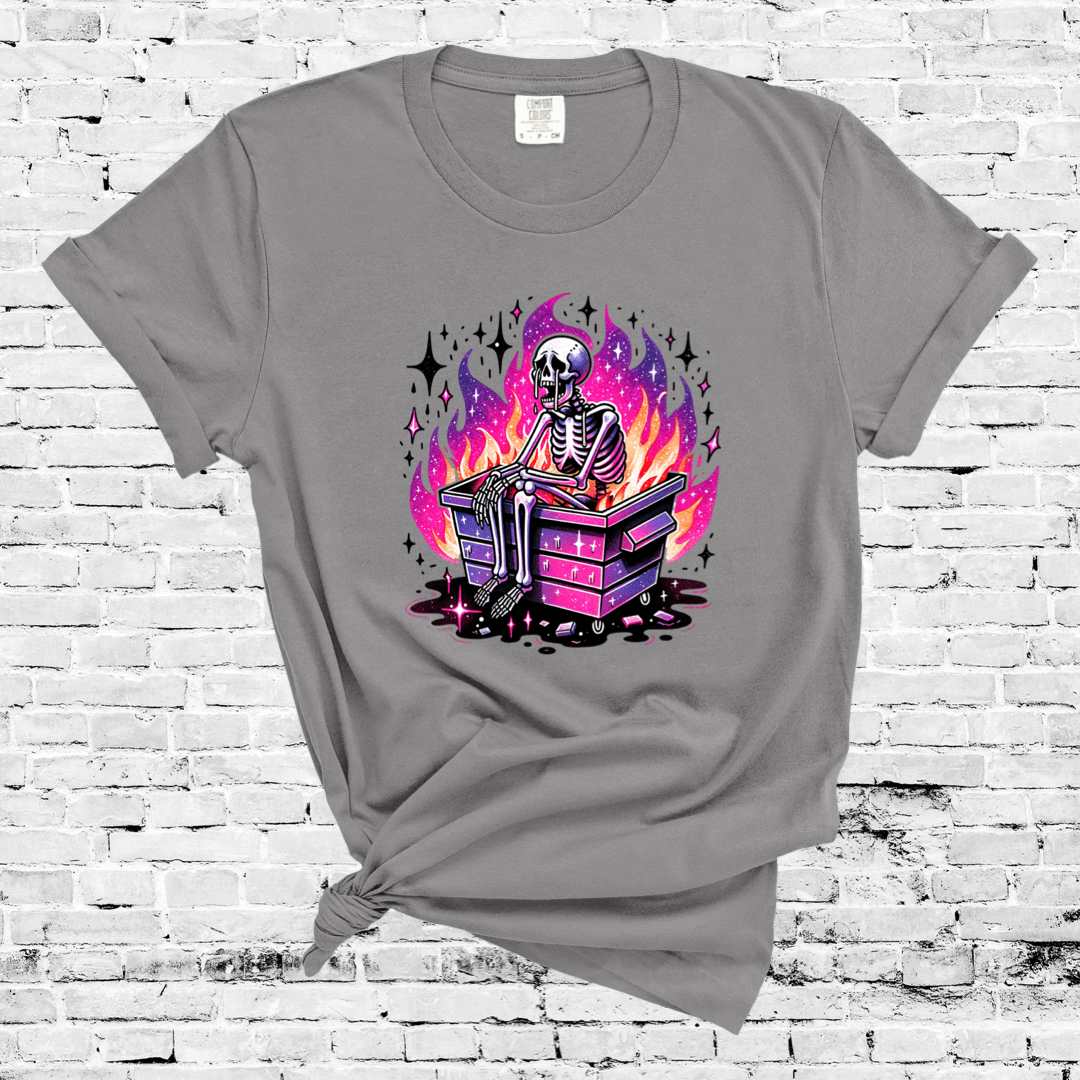 Skeleton Dumpster Fire Tee