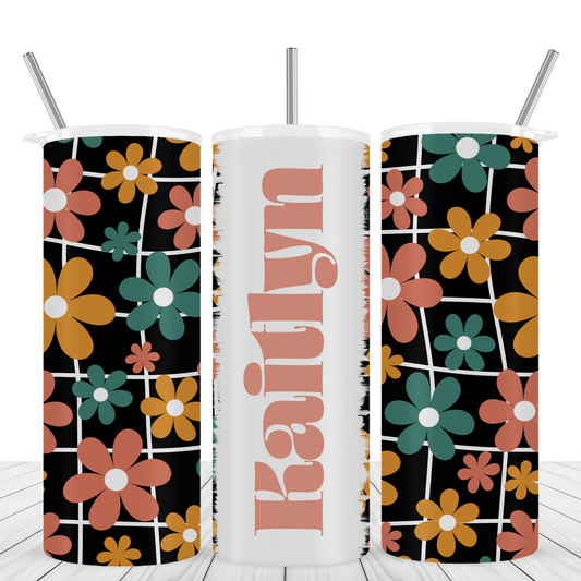 Personalized Retro Floral Tumbler - 20oz Stainless Steel