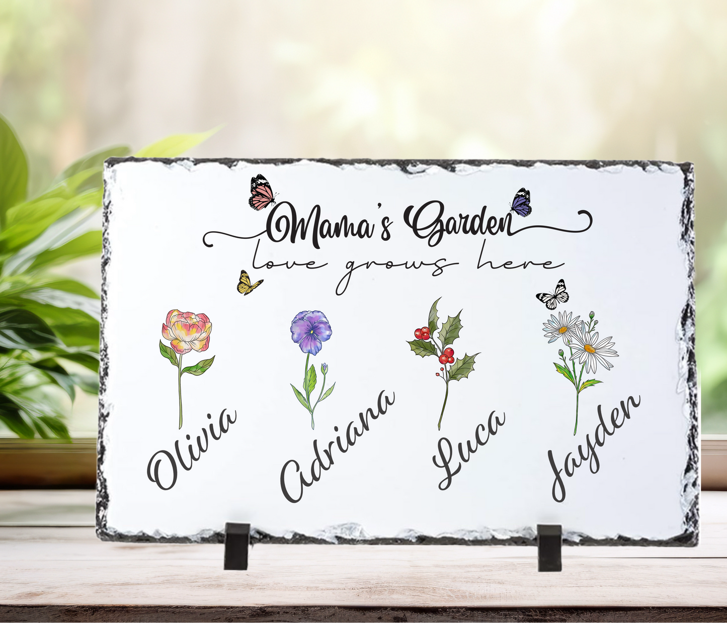 Mama’s Garden Rectangle Slate - Customized Birth Flowers & Names