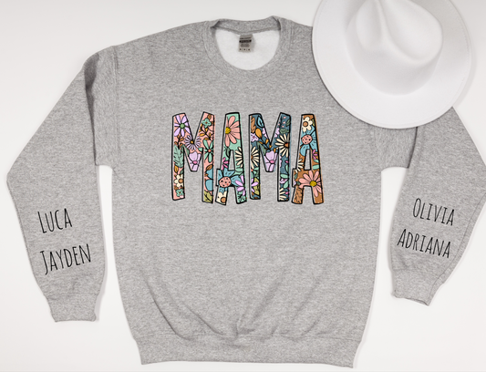 Mama Boho w/ Names on Sleeve Pullover