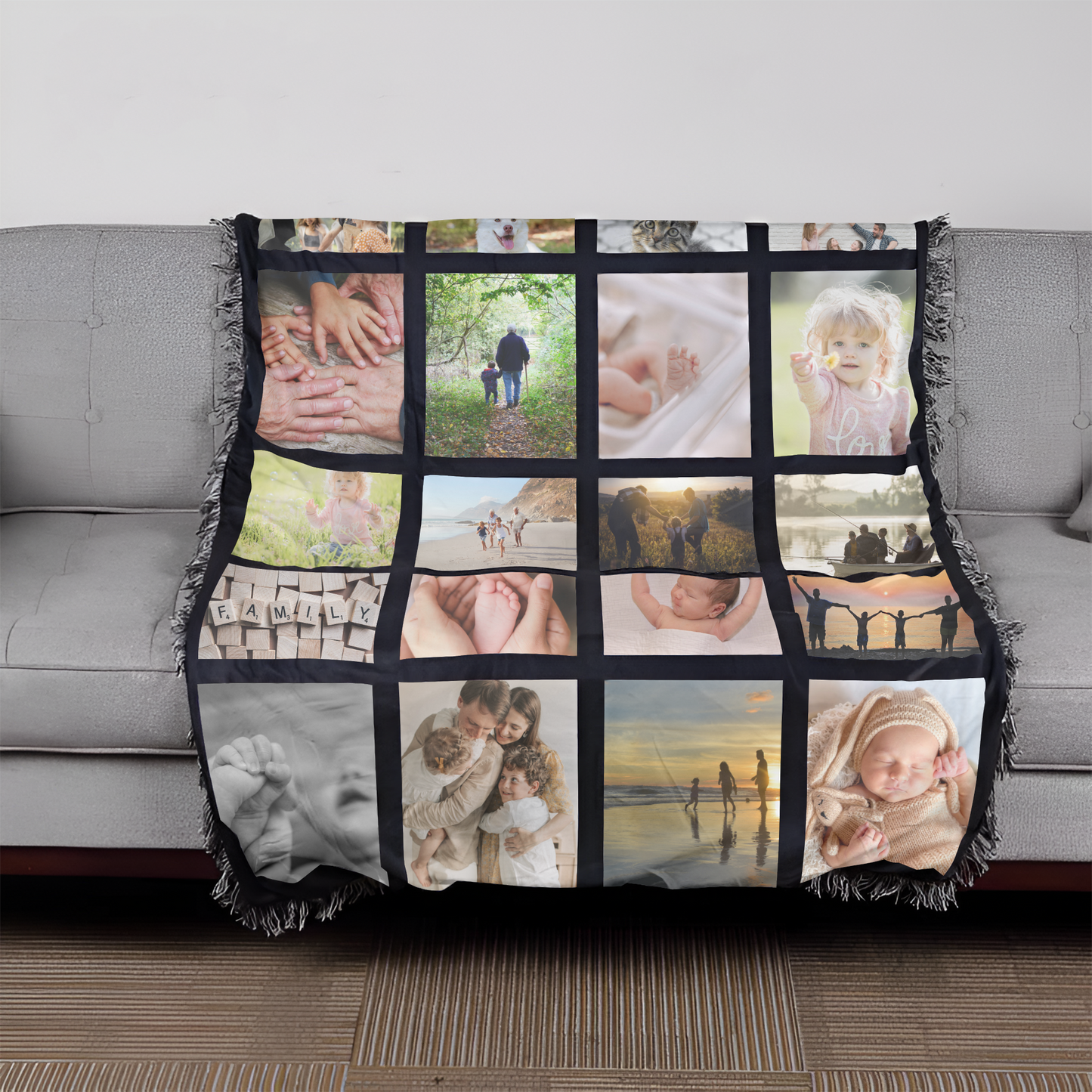 Personalized 20 Panel Photo Blanket with Tassels - 60” x 40”