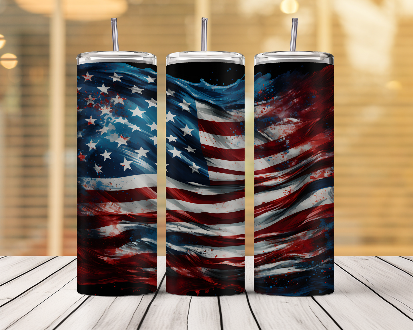 Patriotic Rustic Flag Tumbler - 20oz Stainless Steel