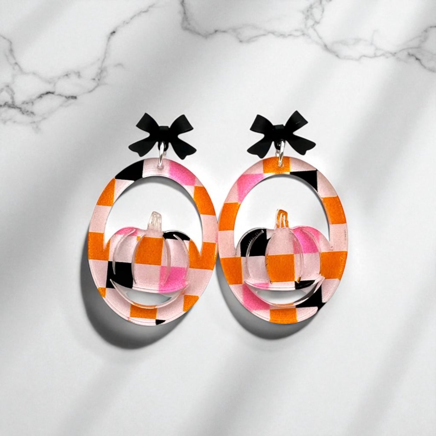 Checkered Pumpkin Hoops (Pink, Black, White, & Orange)