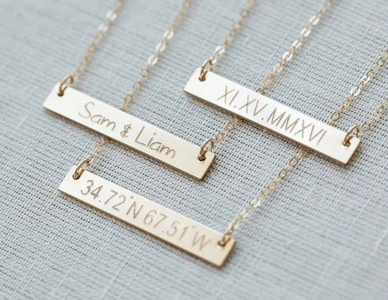 Horizontal Bar Engraved Necklace