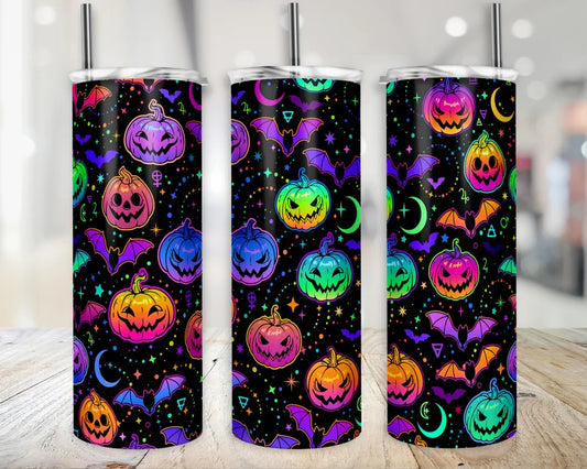 Neon Pumpkins Halloween Tumbler - 20oz Stainless Steel