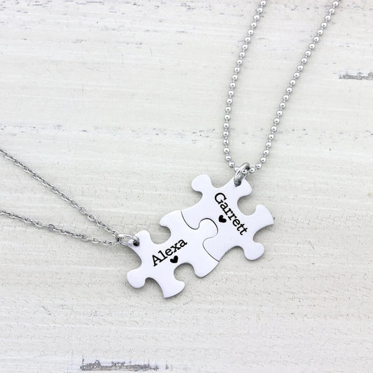 Puzzle Piece Engraved Charm Necklace