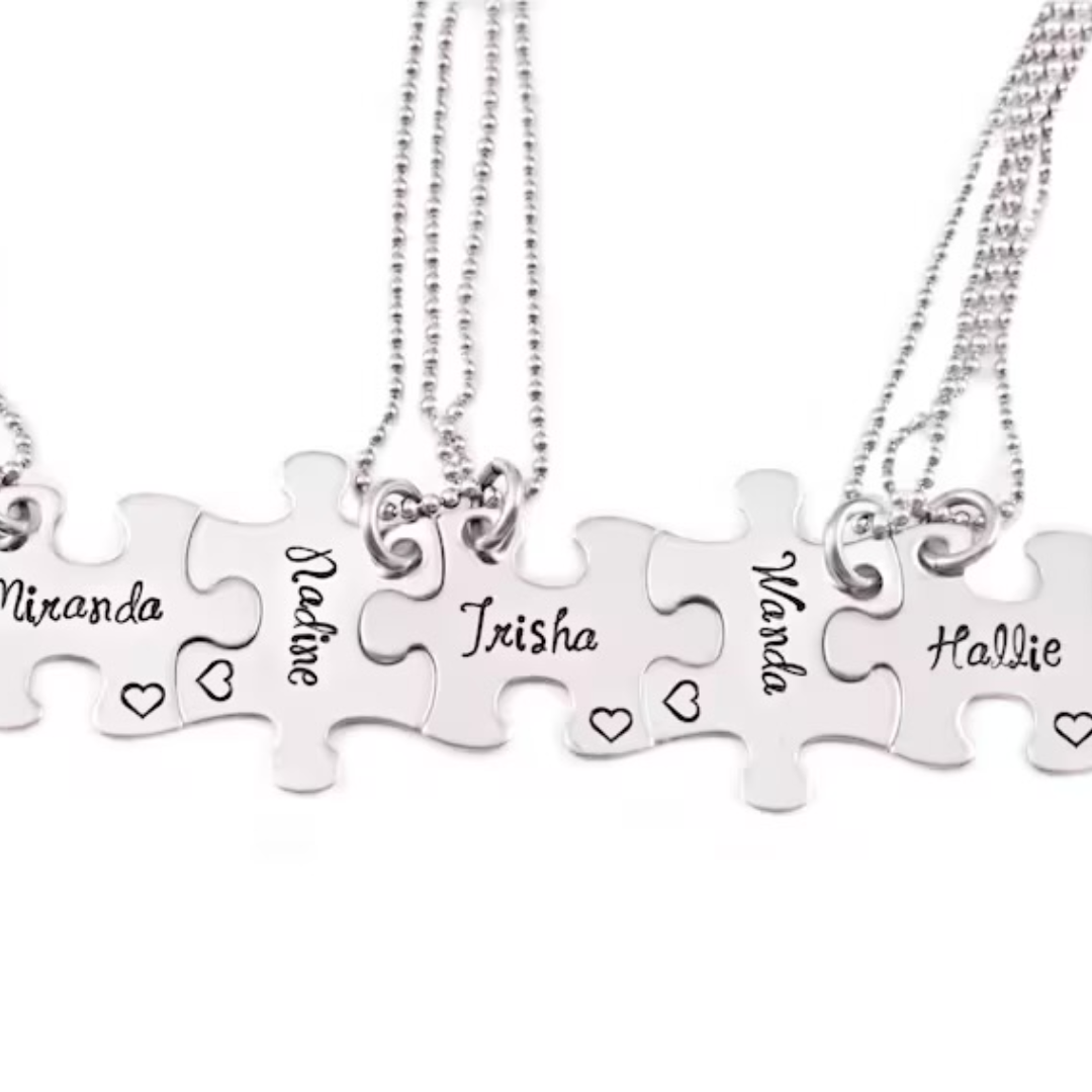 Puzzle Piece Engraved Charm Necklace