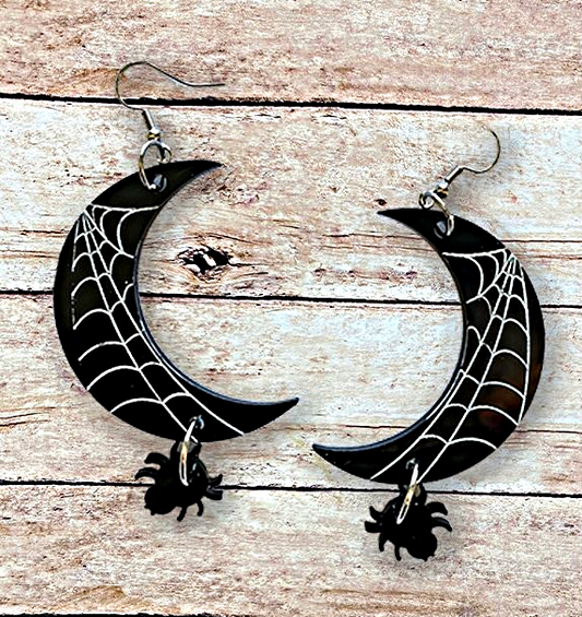 Spooky Moon with Spider Laser Cut Acrylic Earrings