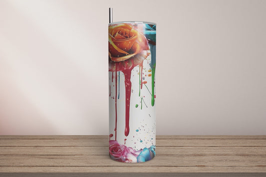 Dripping Painted Roses Tumbler - 20oz Stainless Steel