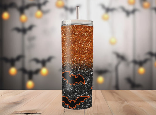 Glittery Bat Halloween Tumbler - 20oz Stainless Steel