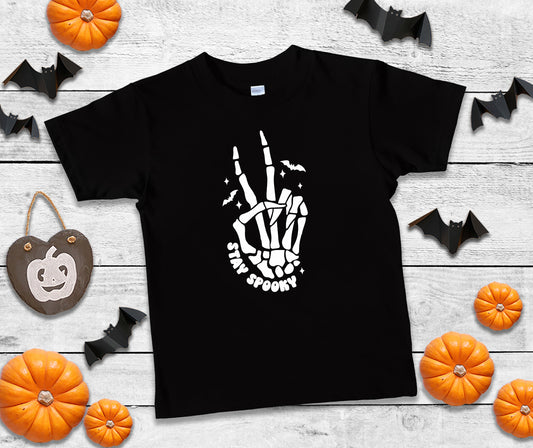 Kids Stay Spooky Skeleton Peace Sign Shirt